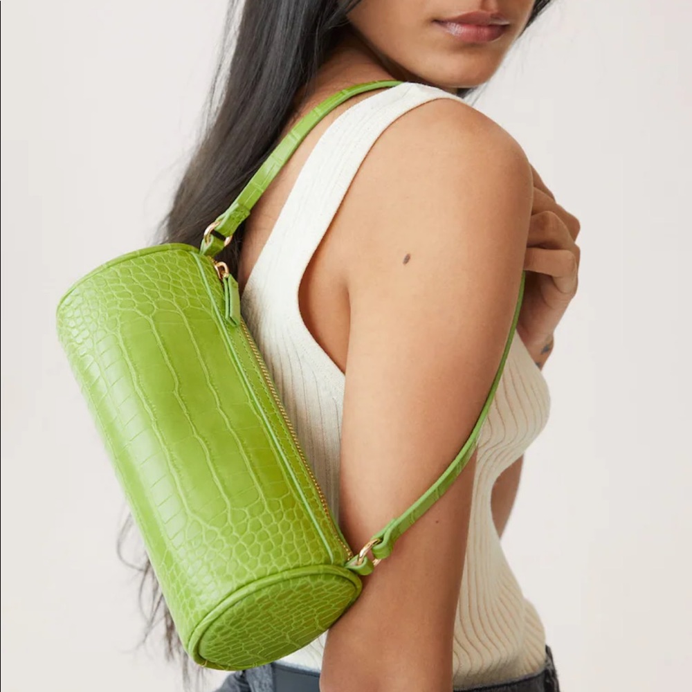 MANGO cylinder croc green shoulder bag